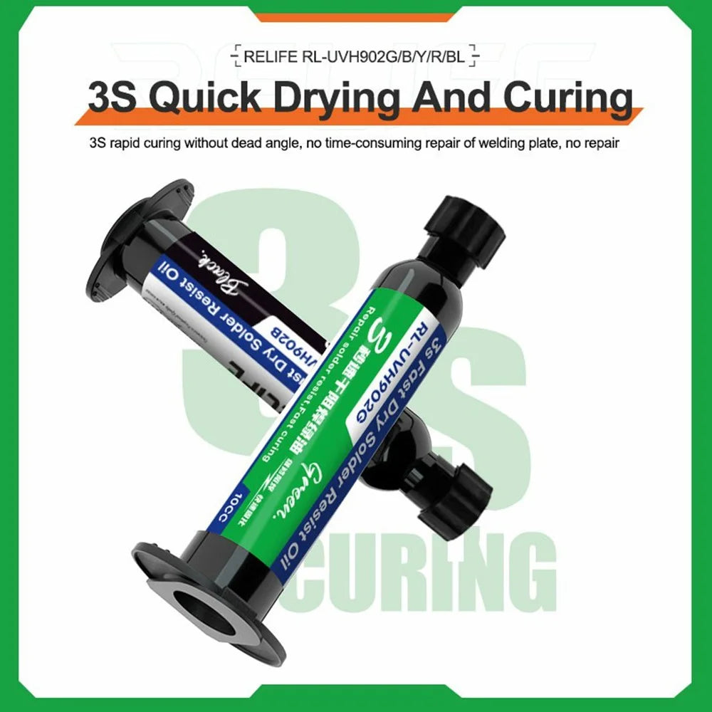 RELIFE RL-UVH902G 3S Quick Dry Curing Solder Resist Oil 10CC for PCB Repair - Green - 2