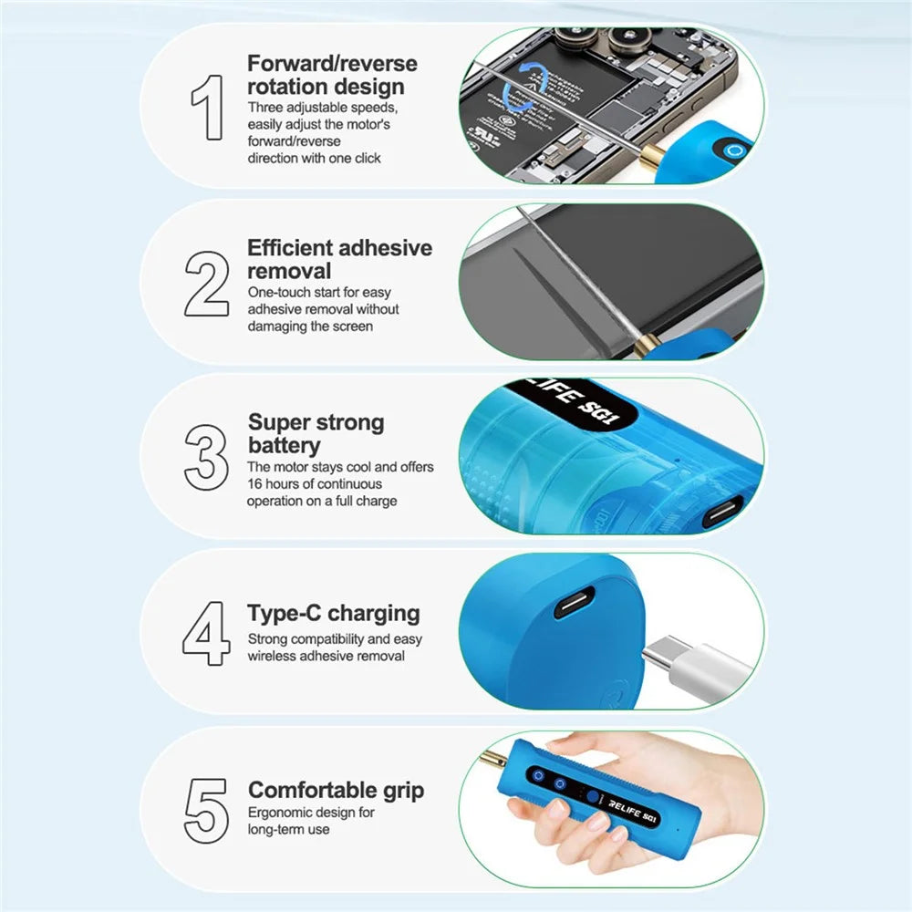RELIFE SG1 Smart Glue Remover 3-Speed Adjustable Forward Reverse Type-C Charging for Screen Repair - 5