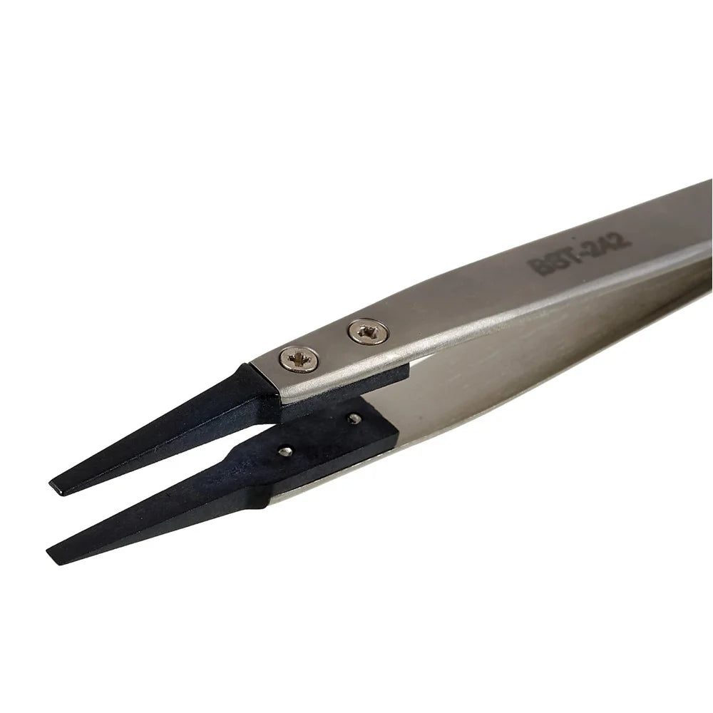 BEST BST-242 Stainless Steel Handle Anti-Static PPS Tweezers Mobile Phone Tablet Repairing Tool - 2