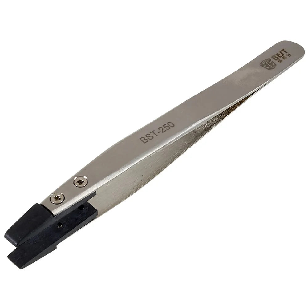 BEST BST-250 Anti-Static Tweezers PPS Coated Flat Tip Tweezers Support Replace Head for Mobile Phone Tablets Maintenance - 1