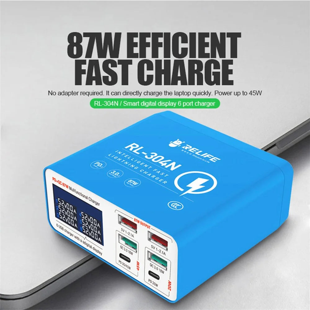 RELIFE RL-304N Smart Multiports USB Charger Station with LCD Display 6 Ports Fast Charging Station Hub - 2
