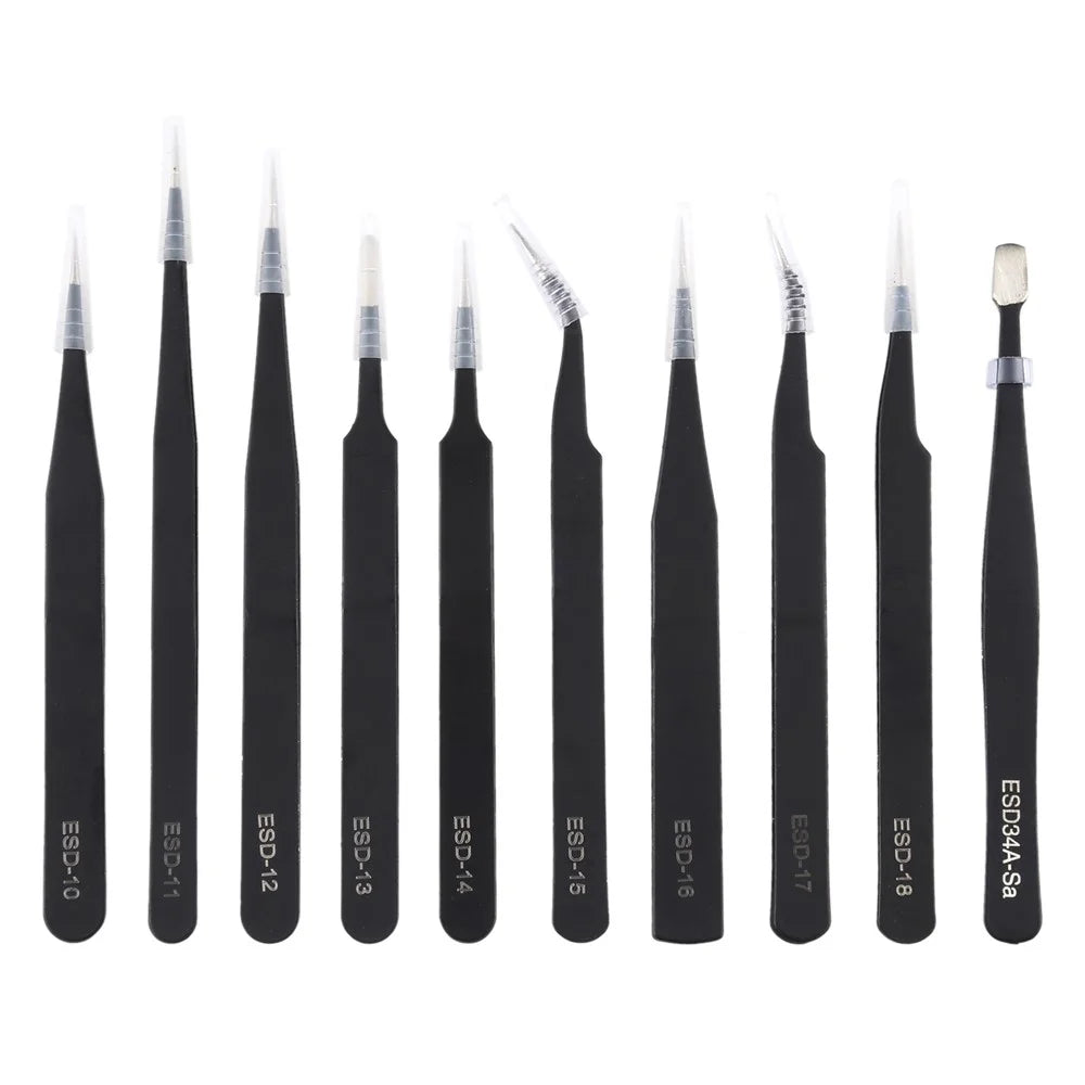 10-in-1 Fine Tweezers Stainless Steel Precision Tweezers Watch Clock Phone Repair Tools Kit - 1