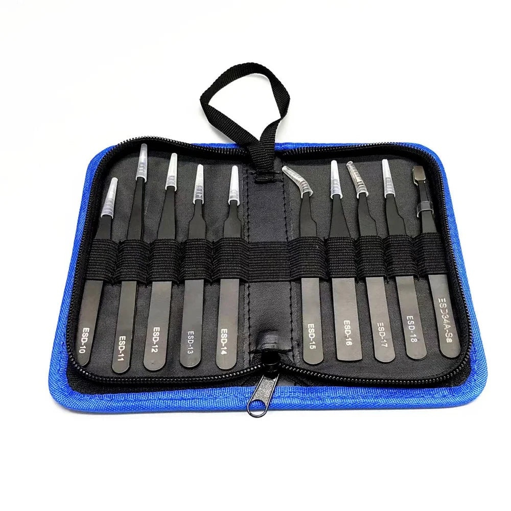 10-in-1 Fine Tweezers Stainless Steel Precision Tweezers Watch Clock Phone Repair Tools Kit - 4