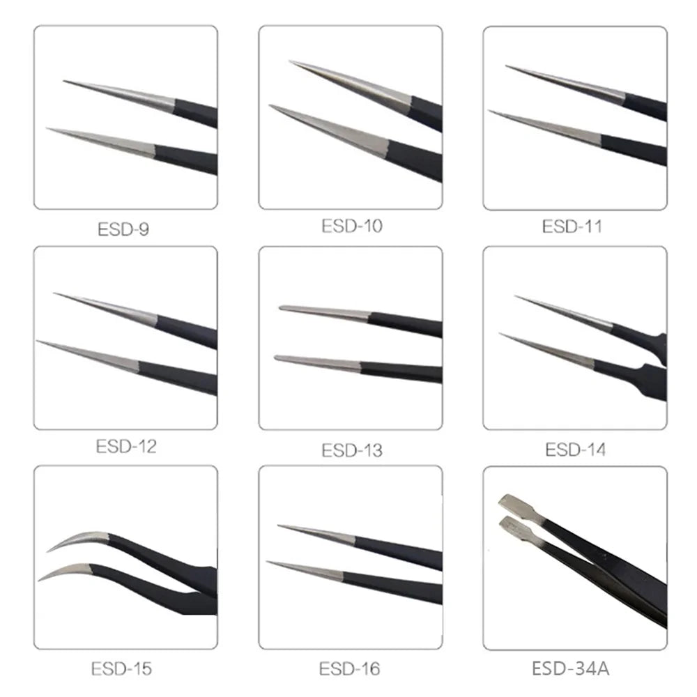 BEST 9Pcs Precision Tweezers Set Anti-Slip Metal Tweezers Kit Multi-Standard Tweezers for Lab, Electronics, Jewelry - 2