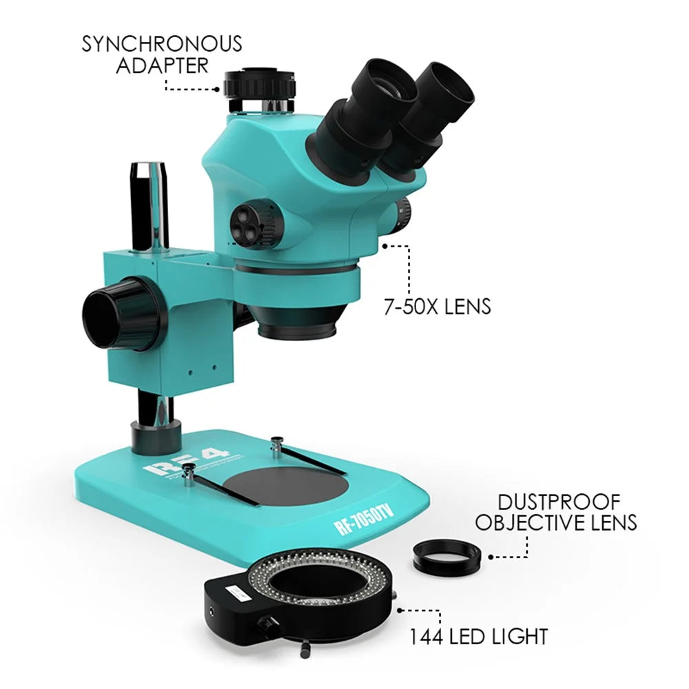 RF4 RF7050TV Trinocular Microscope 7X-50X Continuous Zoom Synchronous Focusing Phone Repair Microscope - 4