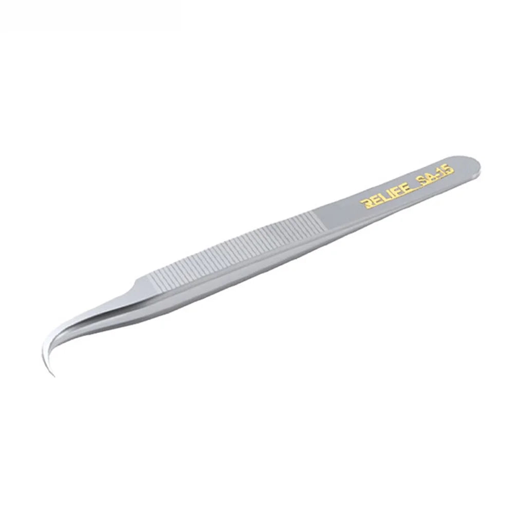 RELIFE SA-15 Anti-skid Stainless Steel Curved Tip Tweezers Electronic Device Precision Repair Tool - 1