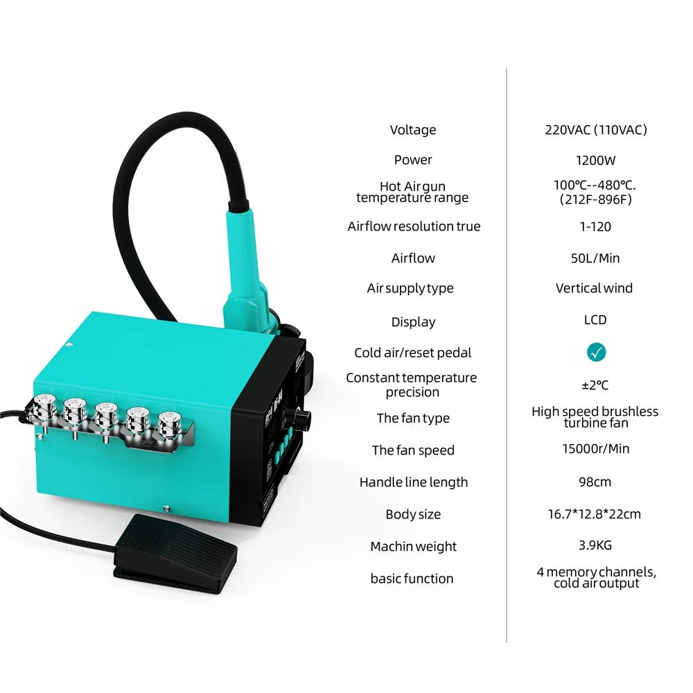 RF4 RF-H4 Hot Air Gun Soldering Station with Digital Screen 1200W Rework Welding Equipment with Pedal - 2