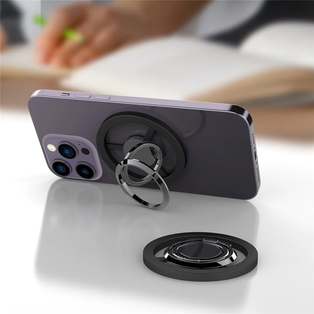 A561 Magnetic Phone Kickstand 360 Degree Rotation Foldable Phone Ring Holder - Black - 2
