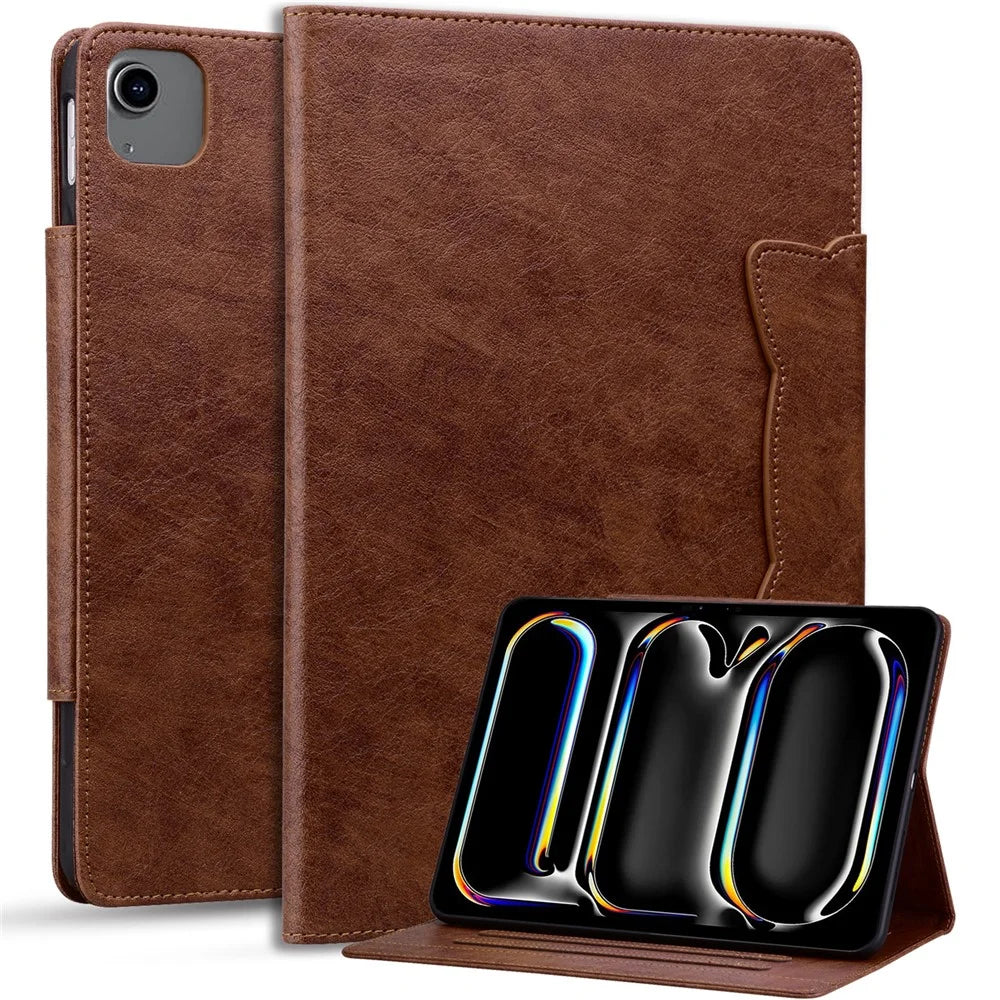 For iPad Air 11 (2026) / (2025) / (2024) / Air (2022) (2020) / Pro 11 (2022) / (2020) / (2018) Case PU Leather Tablet Cover Magnetic Clasp - Brown - 2