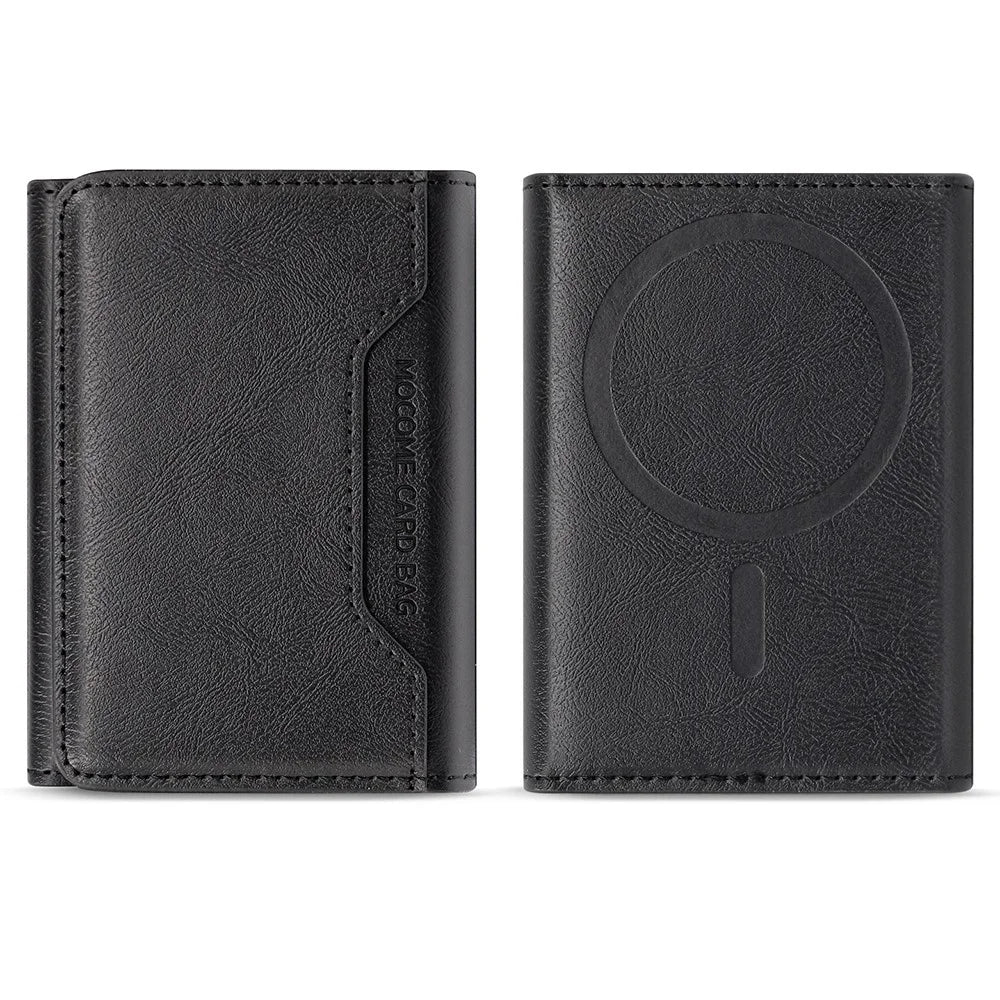 MOCOME Phone Card Holder RFID Blocking PU Leather Magnetic Card Bag Wallet - Black - 1