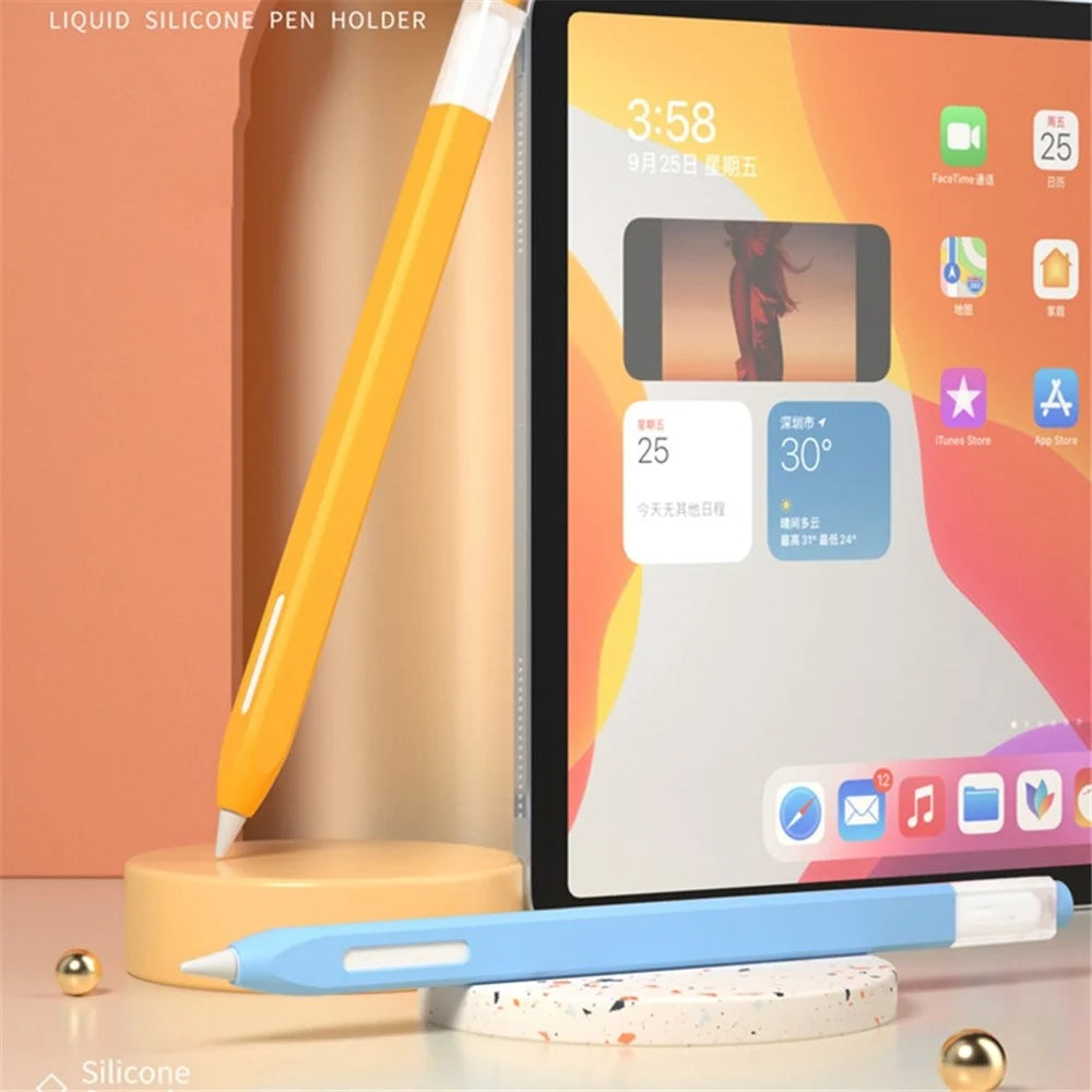 For Apple Pencil Pro / Pencil (2nd Generation) Jelly Stylus Pen Silicone Sleeve Anti-Drop Anti-Dirt Cover (Short Version) - Cyan - 2