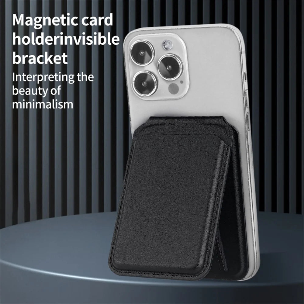 Bi-Fold Phone Card Bag PU Leather Magnetic Card Holder with Foldable Kickstand Function - Black - 2