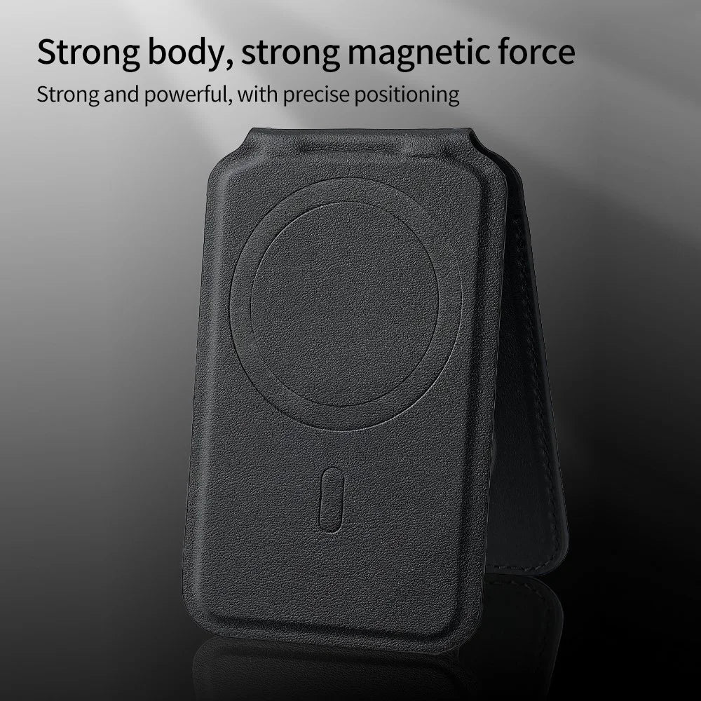 Bi-Fold Phone Card Bag PU Leather Magnetic Card Holder with Foldable Kickstand Function - Black - 6