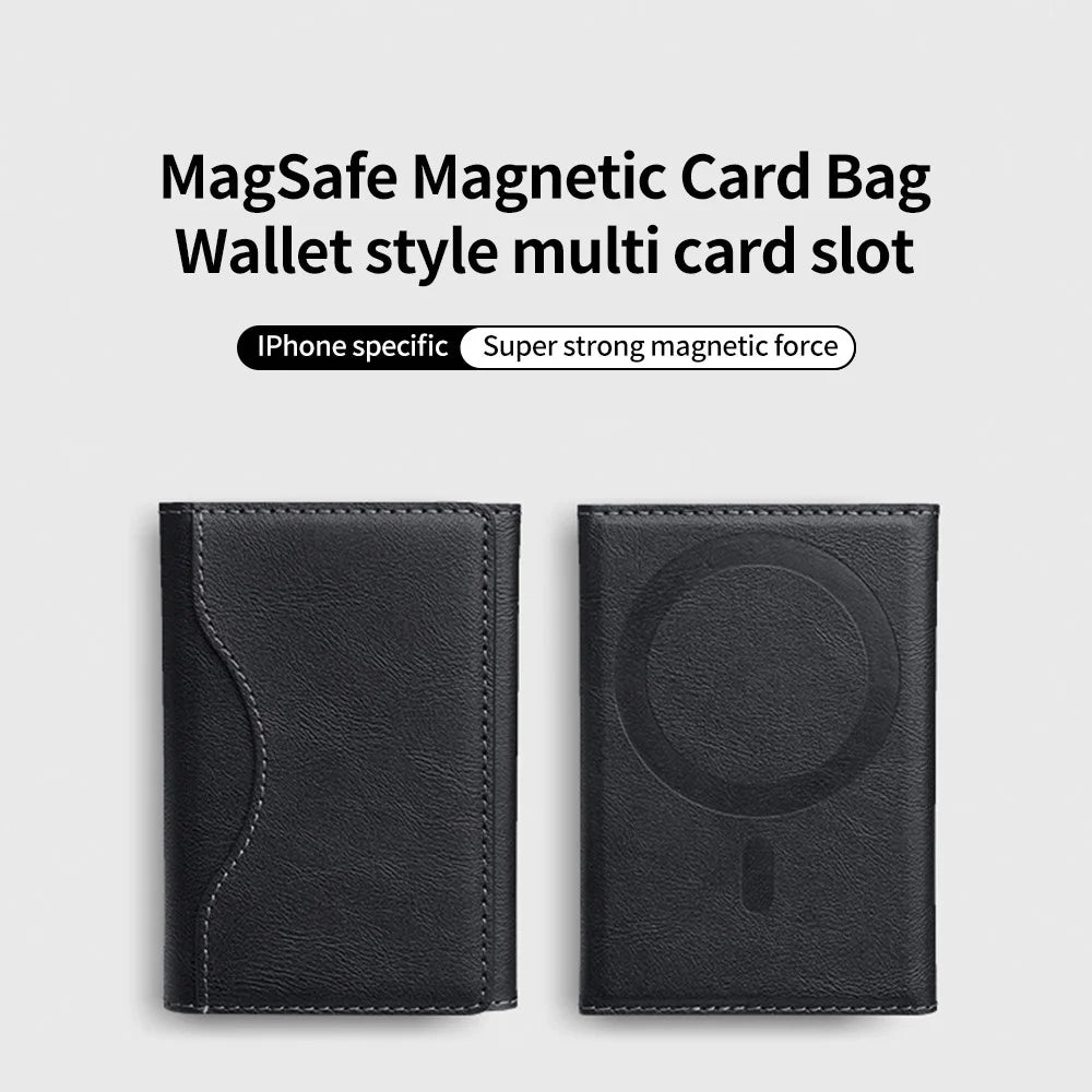 Magnetic Card Holder PU Leather Tri-Fold Phone Card Wallet with Kickstand Function - Black - 3