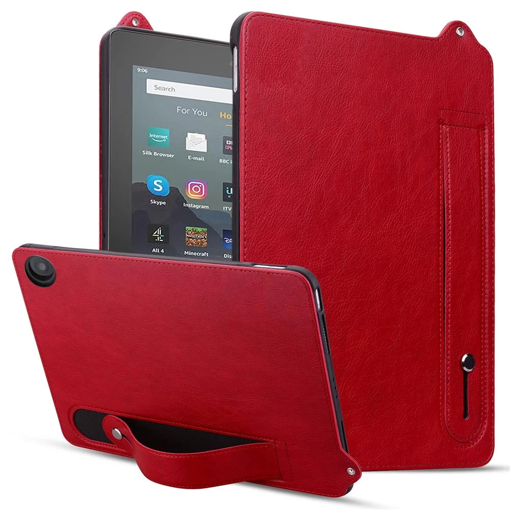 Tablet Case For Amazon Fire HD 10 (2023) / (2021) / Fire HD 10 Plus (2023) / (2021) Hand Strap Kickstand Leather Cover - Red - 1