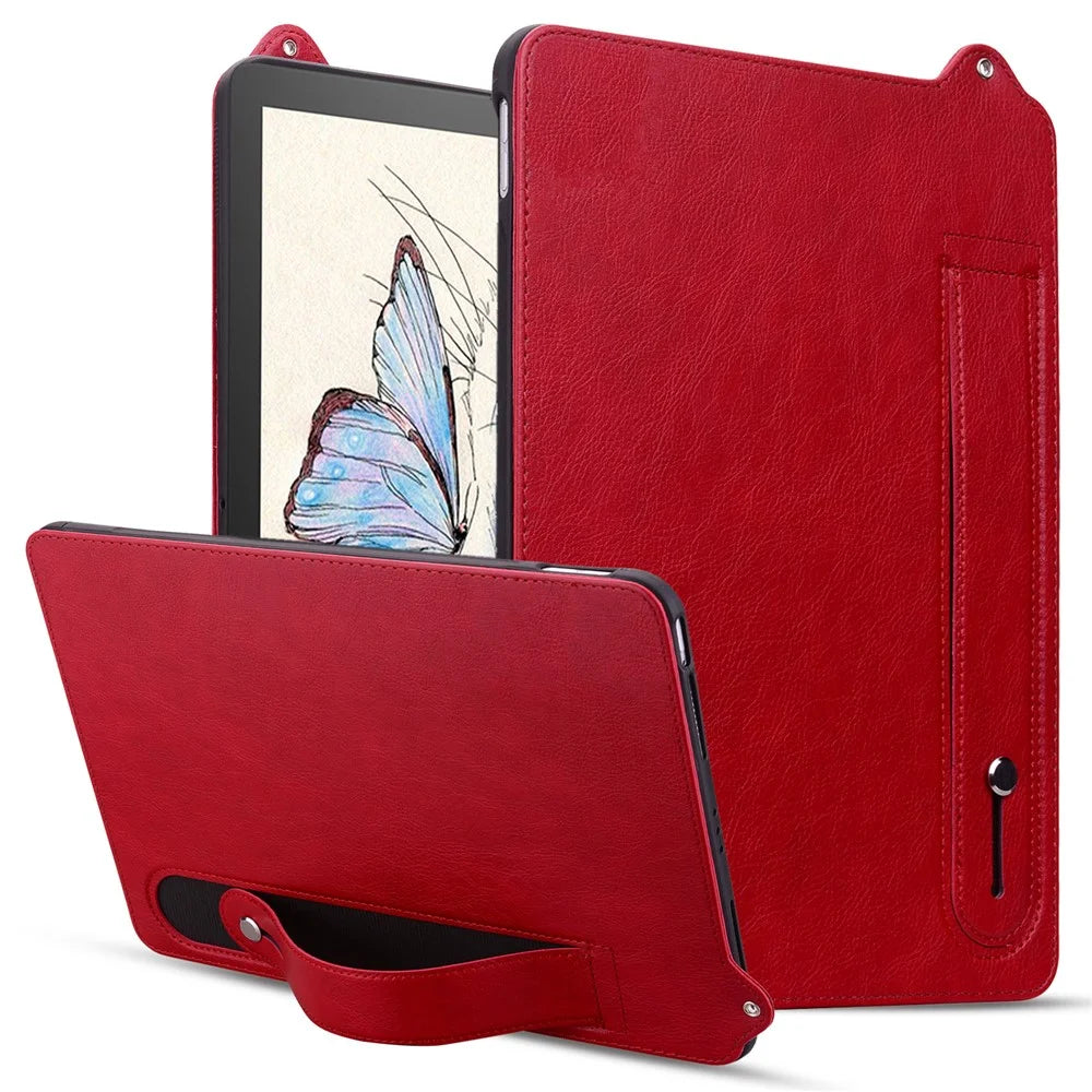 For Amazon Kindle Paperwhite (2024) Case with Hand Strap Kickstand Leather Tablet Cover - Red - 1
