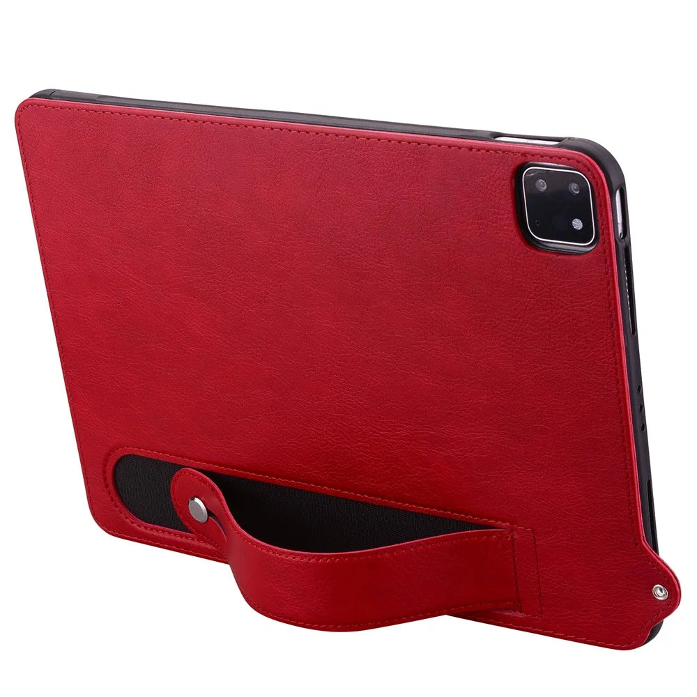 For iPad Pro 13 (2025) / 13 (2024) Case Hand Strap Kickstand Leather Tablet Cover - Red - 2