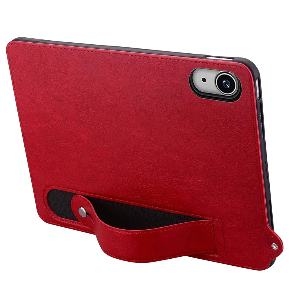 For iPad mini (2024) (A2996 A2995) / mini (2021) (A2568) Case Hand Strap Kickstand Leather Tablet Cover - Red - 2