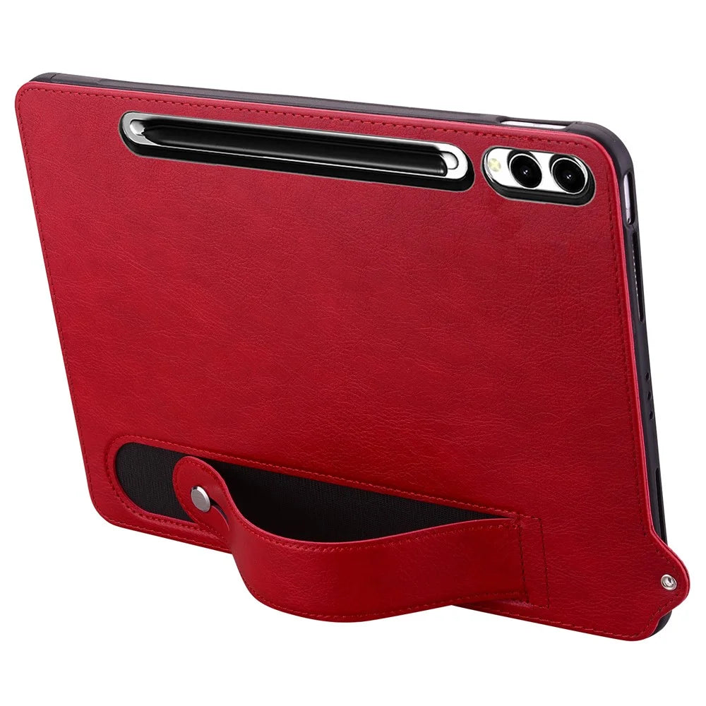 Tablet Case For Samsung Galaxy Tab S10+ / S9+ / S8+ / S7+ Hand Strap Kickstand Leather Cover - Red - 2