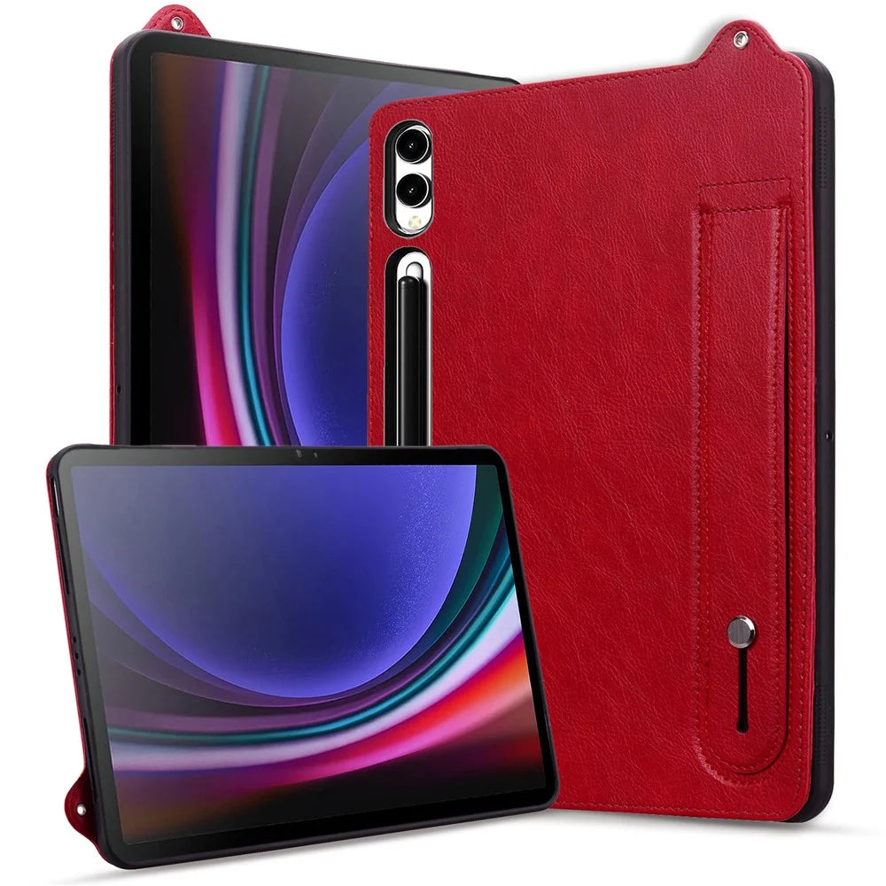 Tablet Case For Samsung Galaxy Tab S10+ / S9+ / S8+ / S7+ Hand Strap Kickstand Leather Cover - Red - 5