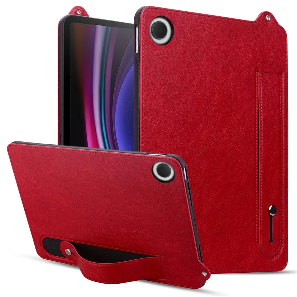 For Samsung Galaxy Tab A9+ X210 X215 Case Hand Strap Kickstand Leather Tablet Cover - Red - 1