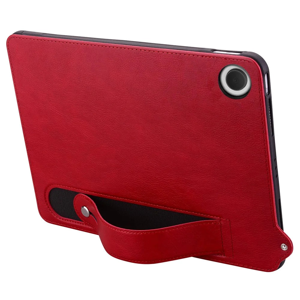For Samsung Galaxy Tab A9+ X210 X215 Case Hand Strap Kickstand Leather Tablet Cover - Red - 2