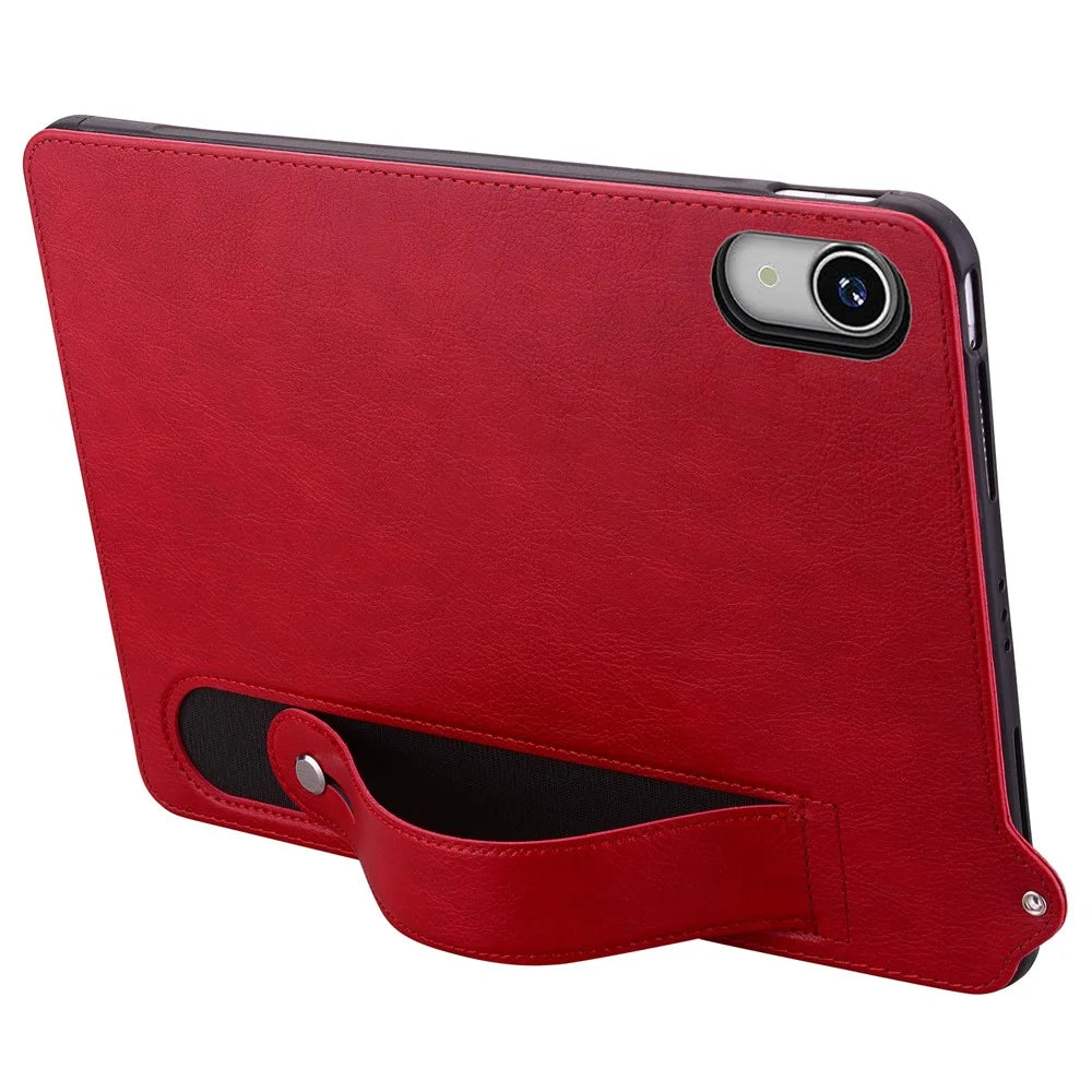 For Lenovo Tab P11 TB-J606F Case Hand Strap Kickstand Leather Tablet Cover - Red - 2