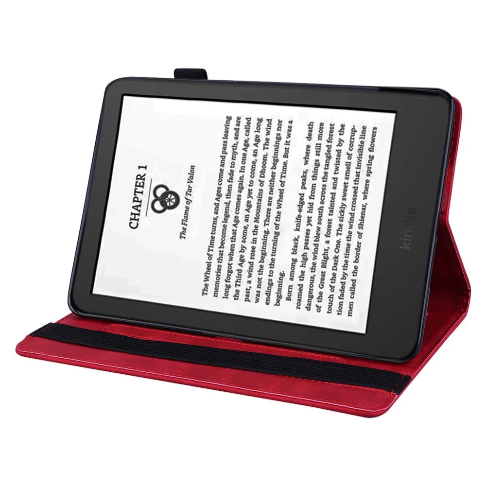 For Amazon Kindle Paperwhite (2024) Case Flower Pattern Leather Tablet  Cover - Red - 3