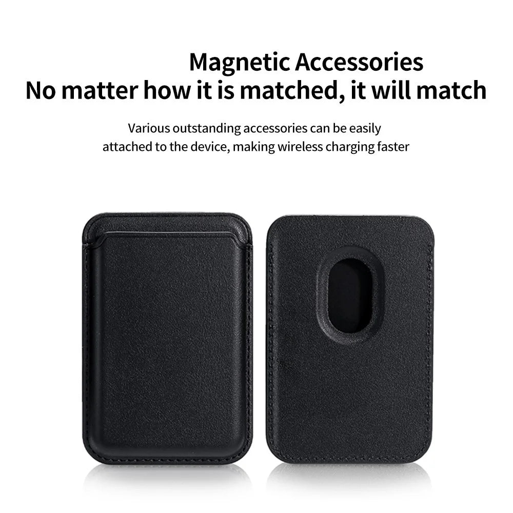 Double Ring Magnetic Card Holder for iPhone 12-16 Series PU Leather Slim Attachment - Black - 2