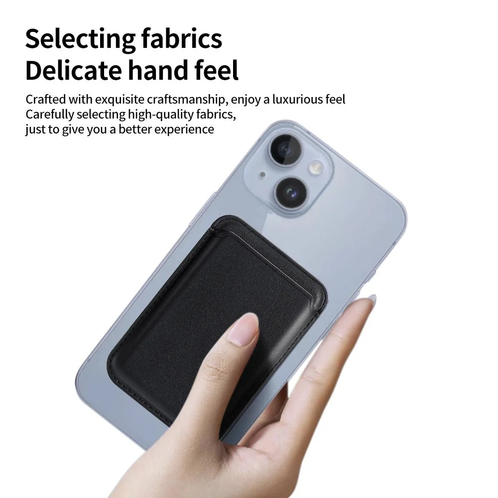 Double Ring Magnetic Card Holder for iPhone 12-16 Series PU Leather Slim Attachment - Black - 6