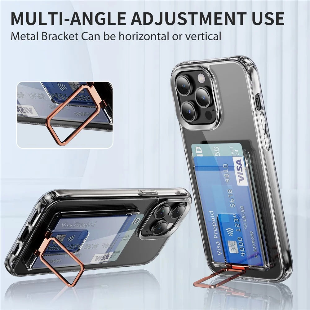 Card Holder Magnetic Ring Kickstand For Phone Cases Multi Angle Adjustable Ultra Thin Card Storage Bag - Rose Gold - 2