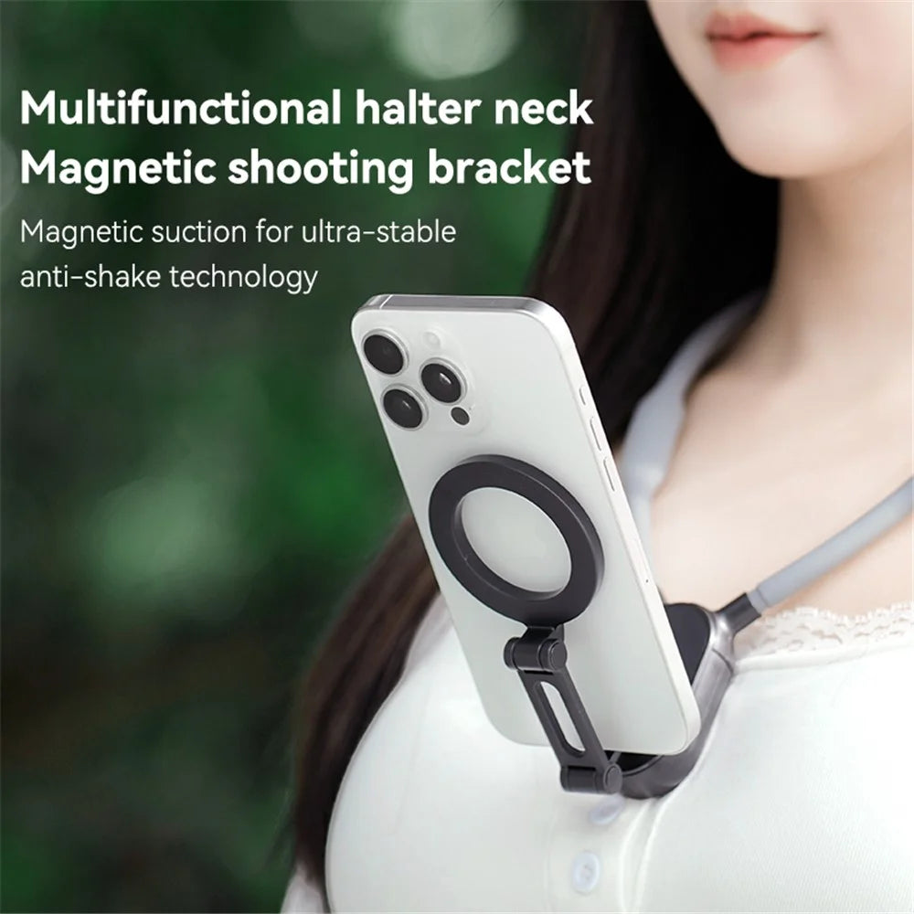 Magnetic Neck Phone Holder Multi-Functional Stand Sports Camera Support Adjustable Viewing Angles - Grey - 4