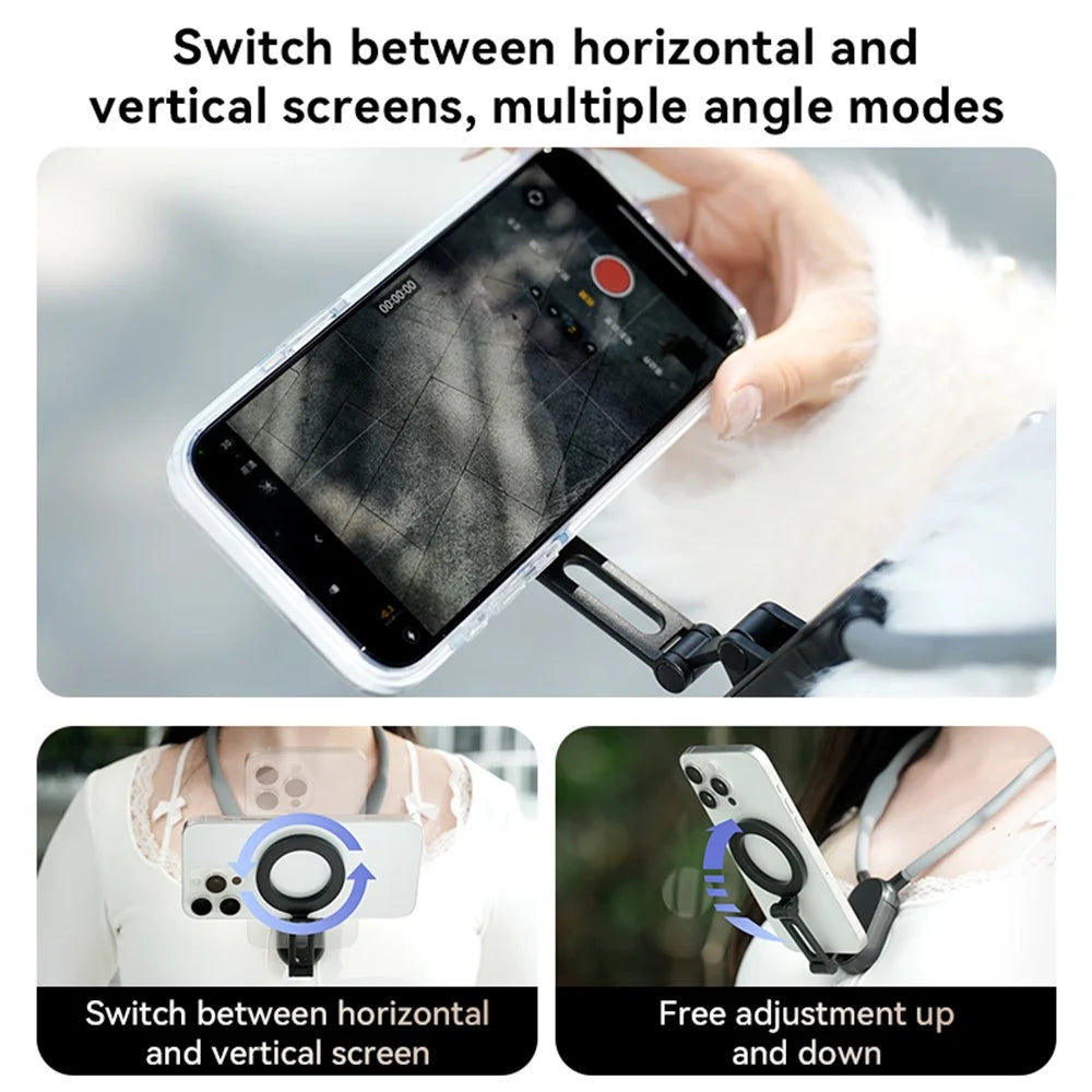 Magnetic Neck Phone Holder Multi-Functional Stand Sports Camera Support Adjustable Viewing Angles - Grey - 7