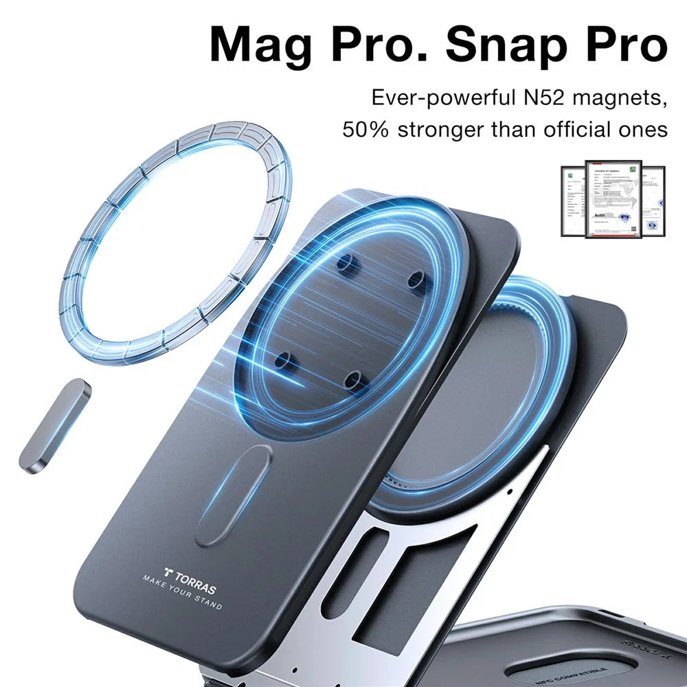 TORRAS Magnetic Card Holder 360° Rotatable Stand 3 Card Storage Pouch - Black - 2
