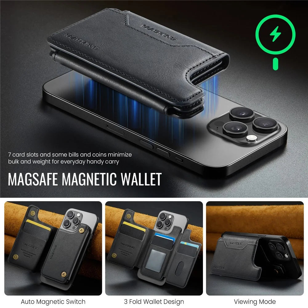 MAGKING K3 Card Holder Tri-Fold Magnetic RFID Blocking PU Leather Wallet - Black - 5