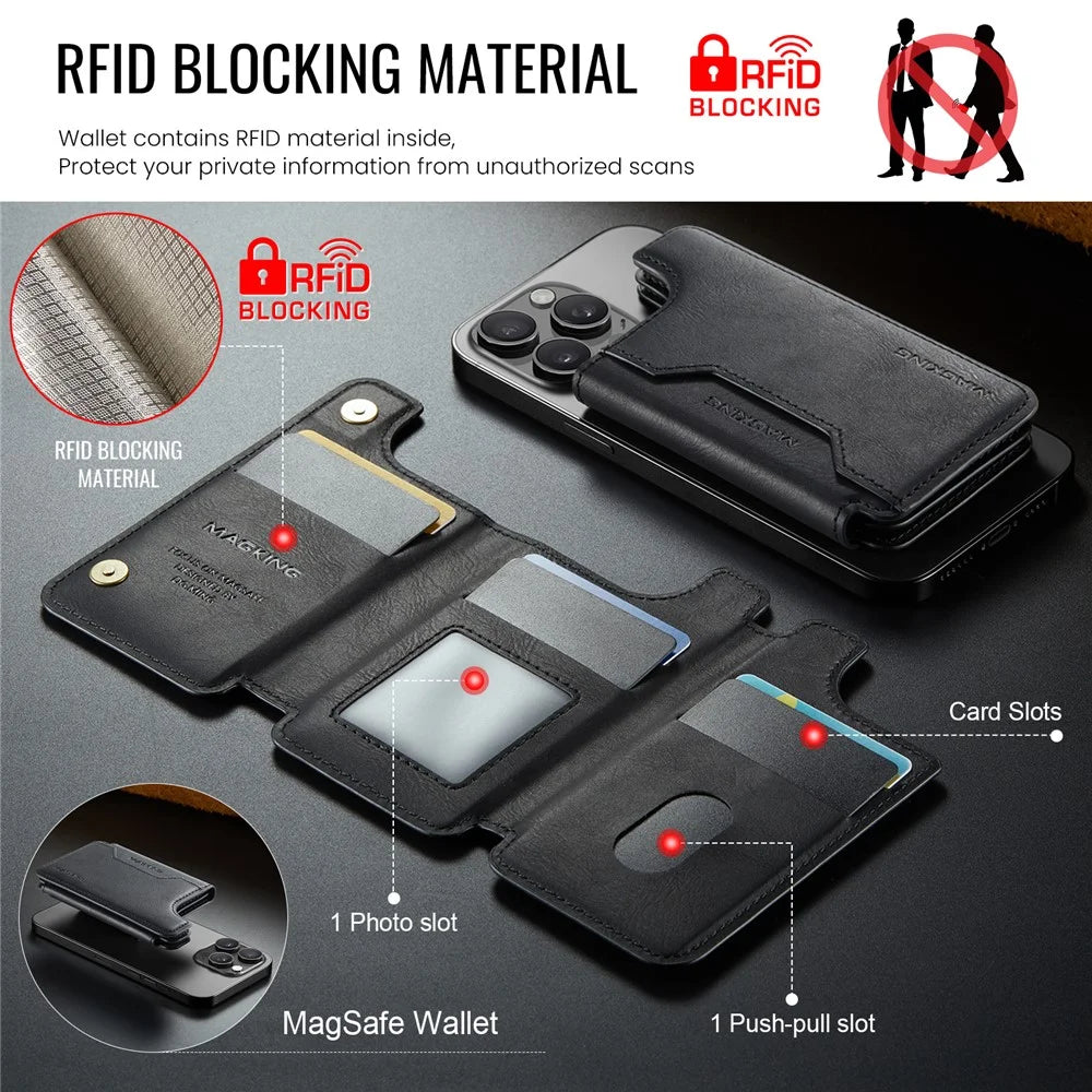 MAGKING K3 Card Holder Tri-Fold Magnetic RFID Blocking PU Leather Wallet - Black - 6