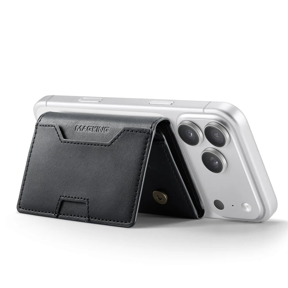 MAGKING K4 Card Holder Tri-Fold Magnetic RFID Blocking PU Leather Wallet - Black - 4