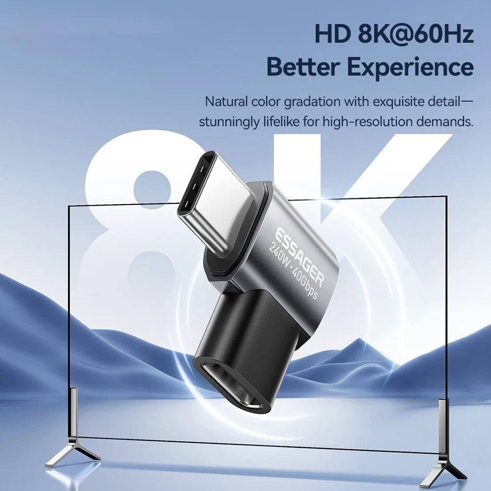 ESSAGER USB4.0 Data Adapter for Micro USB to Type-C 40Gbps Data Transfer 240W PD Fast Charging Adapter - Grey / 7-Shaped - 4