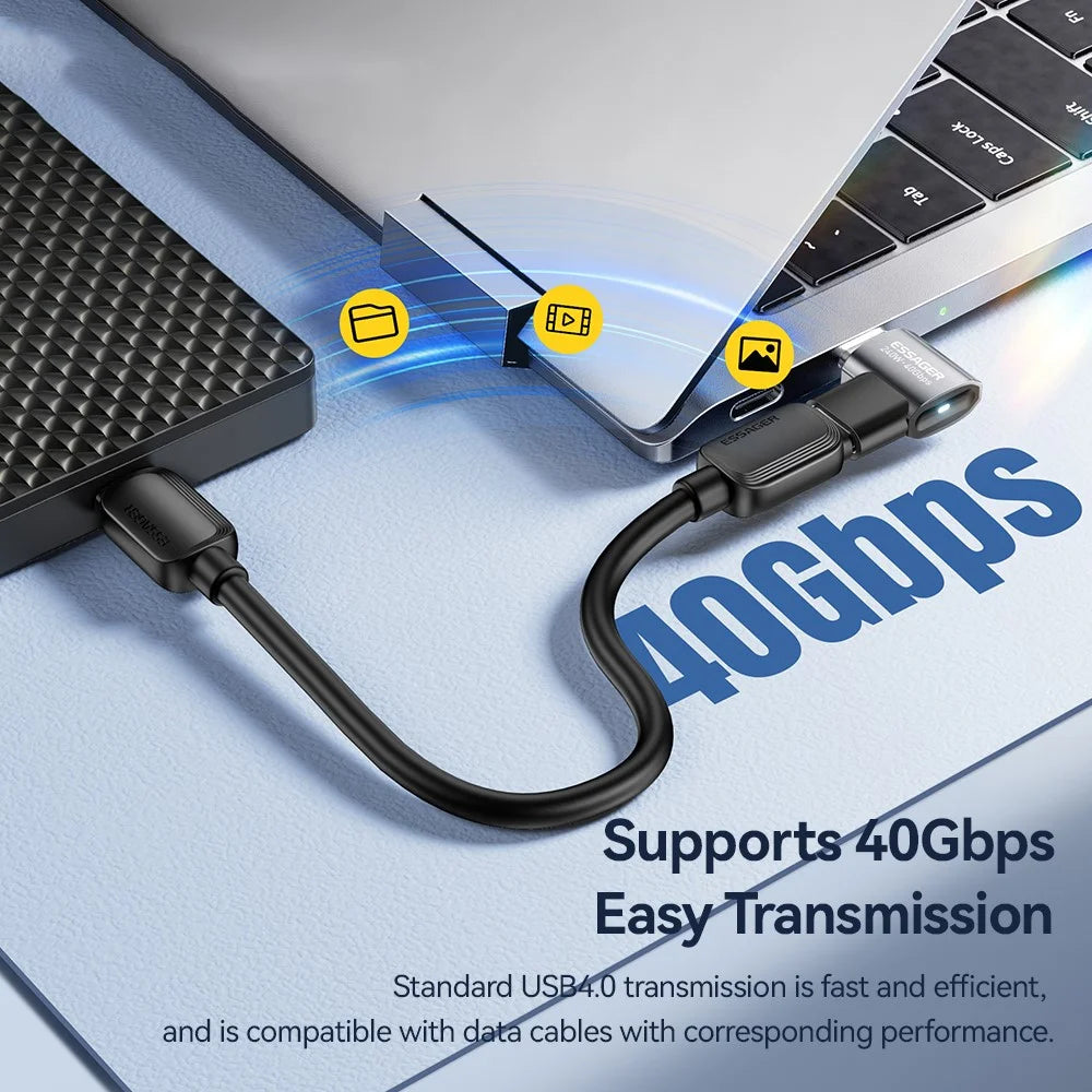ESSAGER USB4.0 Data Adapter for Micro USB to Type-C 40Gbps Data Transfer 240W PD Fast Charging Adapter - Grey / 7-Shaped - 5