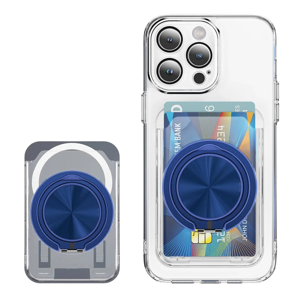 Phone Card Holder Magnetic Kickstand Slim PC Phone Back Card Case - Navy Blue - 1