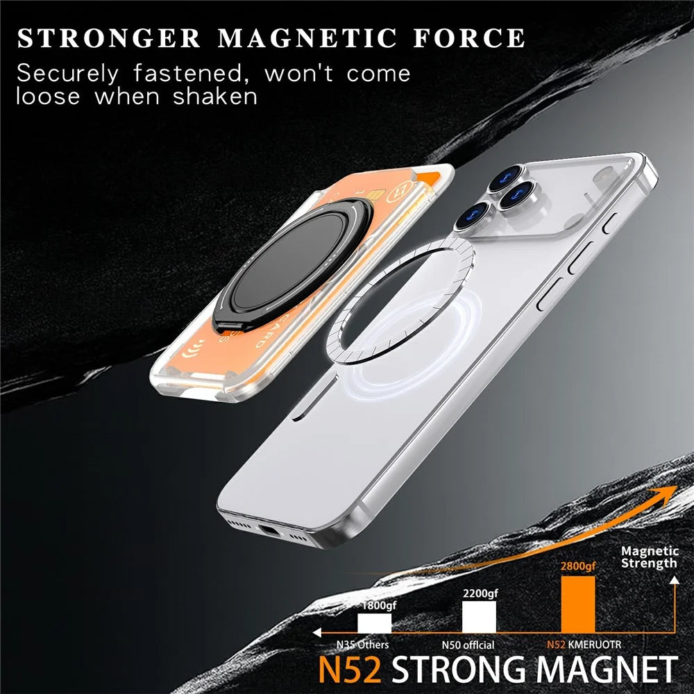 Rotary Ring Holder Magnetic Phone Card Holder Hard PC Card Slot with Aluminum Alloy Kickstand - Translucent - 2