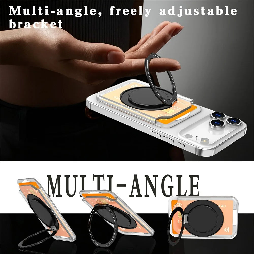 Rotary Ring Holder Magnetic Phone Card Holder Hard PC Card Slot with Aluminum Alloy Kickstand - Translucent - 5