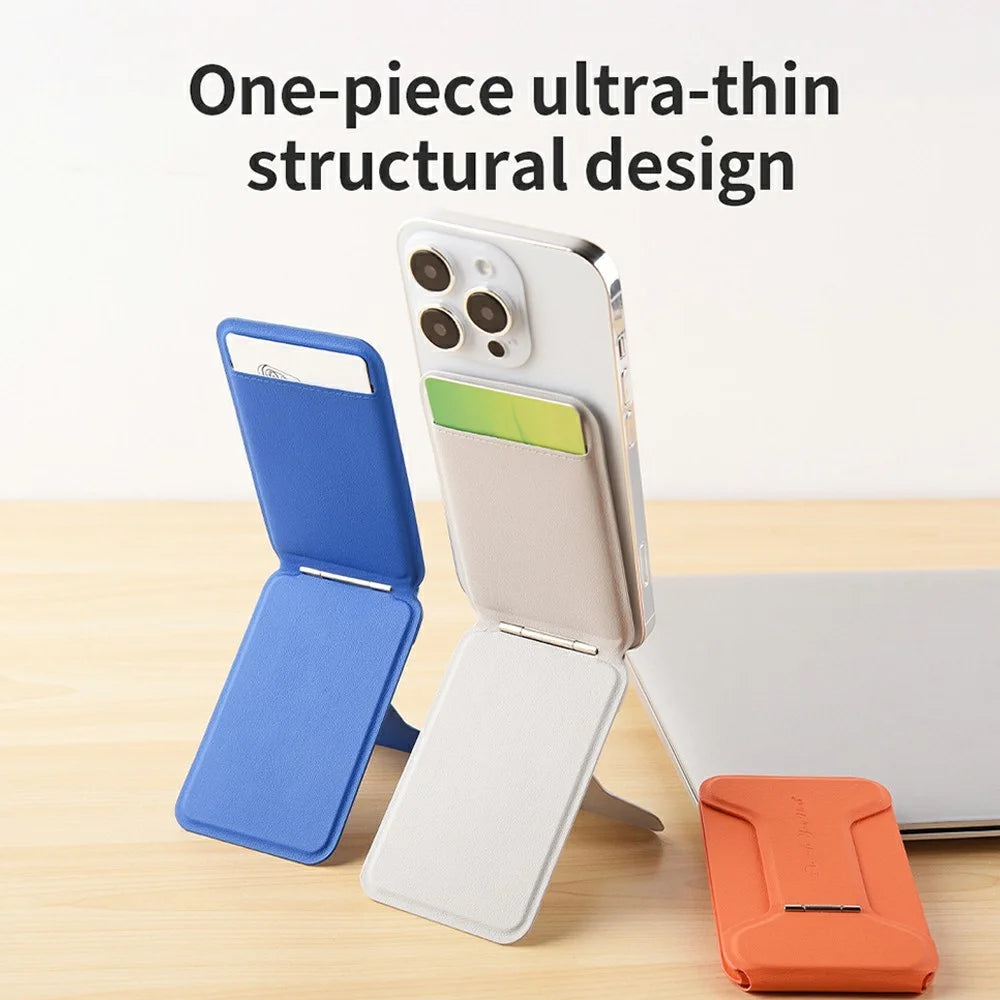 DO AS YOU WISH Foldable Square Magnetic Phone Stand with Card Holder 30-90° Adjustable Phone Desktop Holder Rotary with Magnetic Plate - Grey - 4