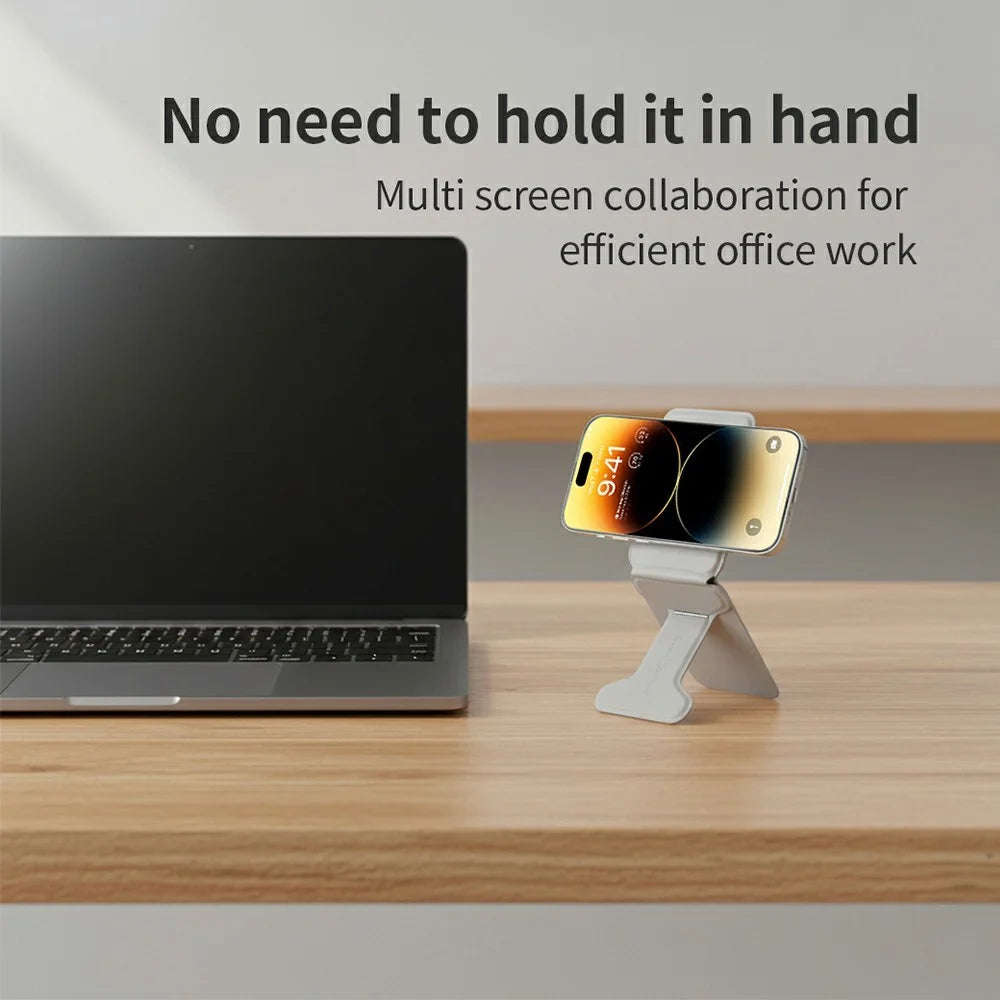 DO AS YOU WISH Foldable Square Magnetic Phone Stand with Card Holder 30-90° Adjustable Phone Desktop Holder Rotary with Magnetic Plate - Grey - 7