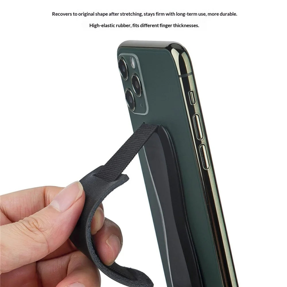 Universal Retractable Phone Strap Stand Leather Textured Adhesive Holder Anti Slip Versatile Support - 2