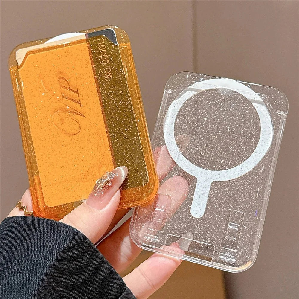 Magnetic Card Holder For Credit Cards Clear Glitter Design Card Storage Slot - Transparent - 2
