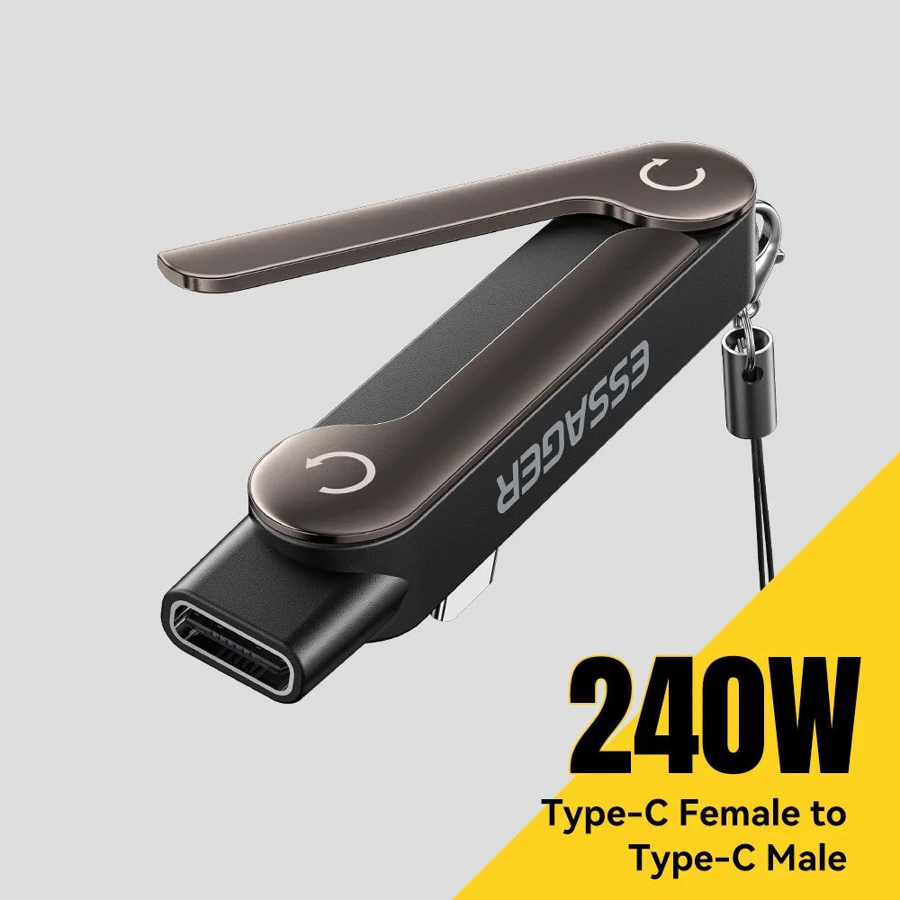 ESSAGER USB-C Female to USB-C Male Adapter 240W Fast Charging Converter 5A 40Gbps 90° L-Shape Stand - 2