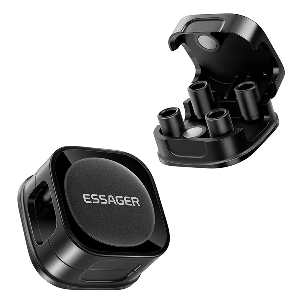 ESSAGER ES-ZL01 Magnetic Cable Organizer Desk Cord Holder with Strong Adhesive Backing 4 Rollers Wire Management Clip Keeper - Black - 1