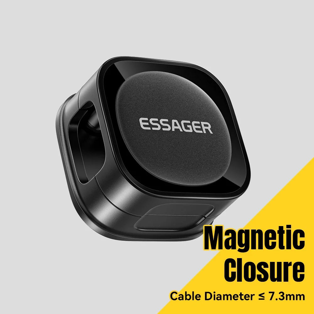 ESSAGER ES-ZL01 Magnetic Cable Organizer Desk Cord Holder with Strong Adhesive Backing 4 Rollers Wire Management Clip Keeper - Black - 3