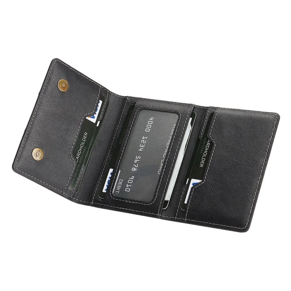 Magnetic Card Holder Tri-Fold PU Leather Wallet Stand Compatible with MagSafe - Black - 5